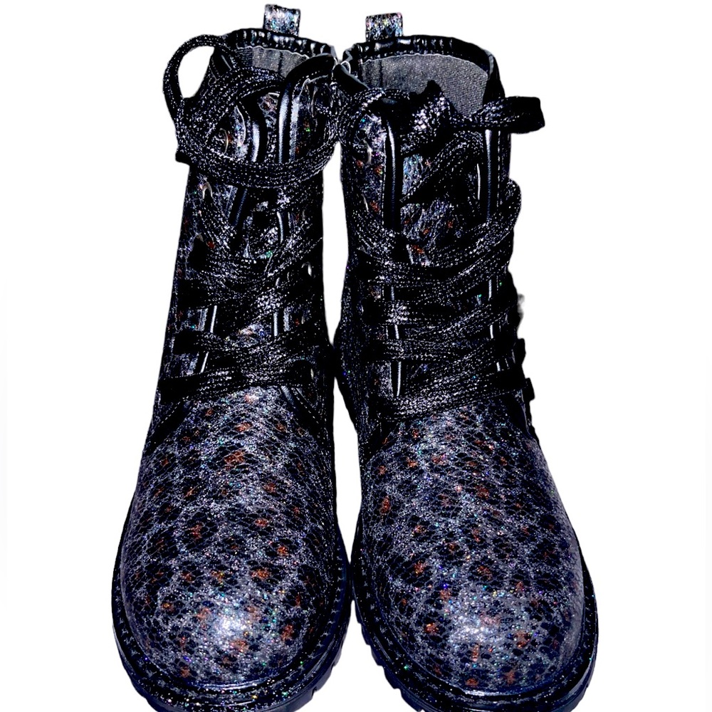 DV by Dolce Vita Girls Combat Boots sz 5 Leopard Print Sparkle
